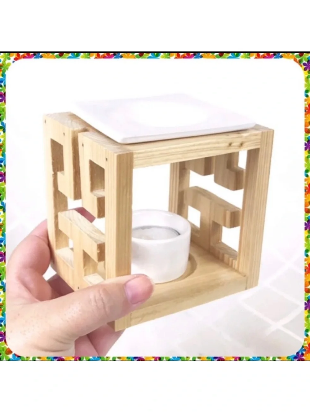 NEW 5” H Geometric ZEN Cube Wooden Essential Oil or Wax Tart Warmer Aromatherapy